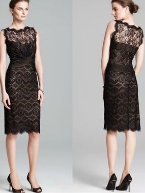 Tadashi Shoji Black Lace Midi Sheath Dress